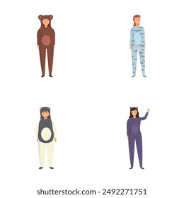 Illustration of four people dressed in cozy and cute animal onesies