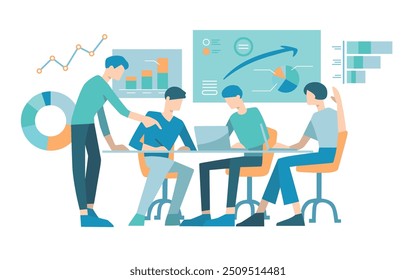 Ilustração de quatro pessoas tendo uma sessão de estudo