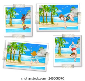 Illustration of four pictures of people jumping and diving