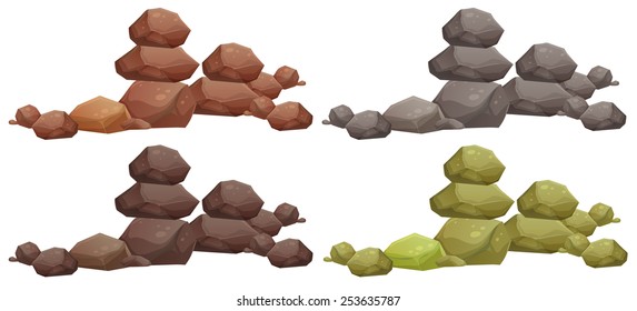 Illustration of four piles of rocks