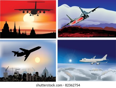 illustration with four planes in sky