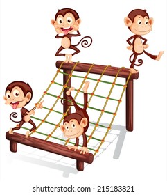 Illustration of the four playful monkeys on a white background