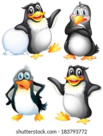 Illustration of the four playful penguins on a white background