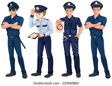 Illustration of the four policemen on a white background