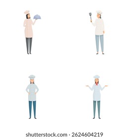 Illustration of four professional chefs in different poses, perfect for culinary themes