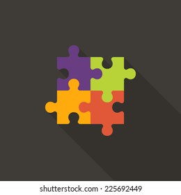 Illustration of Four Puzzle Flat Icon over Dark