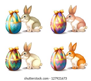 Illustration of four rabbit in different colors on a white background