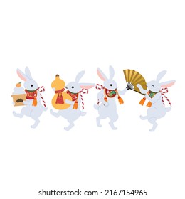 Illustration of four rabbits, written in Japanese as fortune