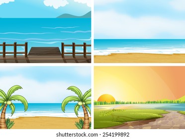 Ilustración de cuatro escenas de los océanos