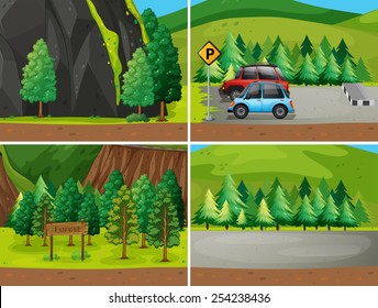 Illustration of four scenes of a park