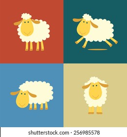 Illustration of four sheep in flat color style