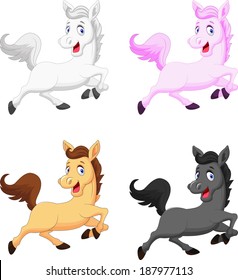 Illustration of the four smiling horses on a white background