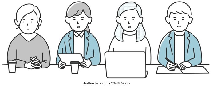 Illustration of four smiling young women sitting side by side