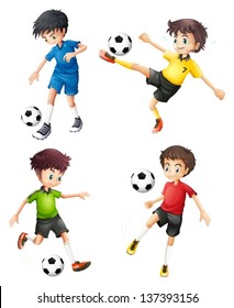 Illustration of the four soccer players in different uniforms on a white background