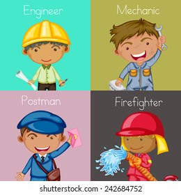 Illustration of four squares of different occupations