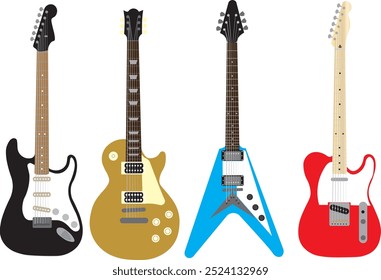 Illustration of four types of electric guitars