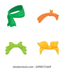 Illustration of four vibrant cartoonstyle bows, perfect for decorations and designs