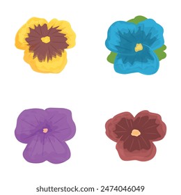 Illustration of four vibrant, cartoonstyle flowers in different colors, isolated on white