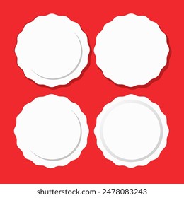 Illustration of four white circles on crimson background with shadow