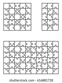 Illustration of four white puzzles, separate pieces