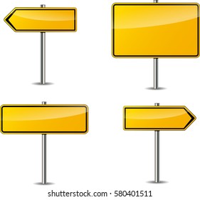 Illustration of four yellow blank signs