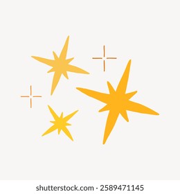 Illustration of four yellow stars on a light background. Stars vary in size and shape. Yellow stars create a bright, cheerful, and whimsical design. Star element vector.