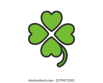 Illustration of a four-leaf clover icon (line drawing color).