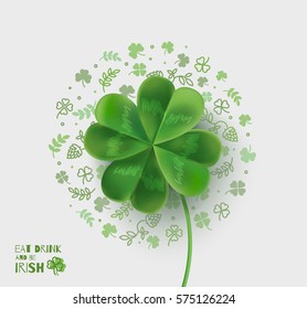 Illustration with four-leaf clover for St. Patrick's Day. Vector illustration with 3D effect.