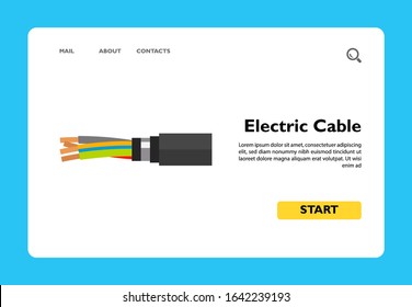 Illustration of four-wire armored electric copper, cable. Electricity, technology, conductor. Electric copper cable concept. Can be used for topics like technology, electricity, service