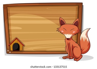Ilustración de un zorro junto a un tablero vacío sobre un fondo blanco