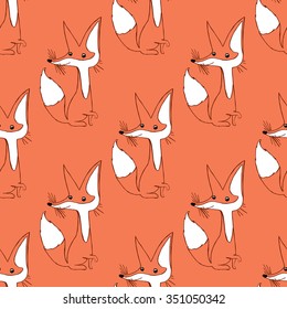 Illustration of a fox. Cute animals. Seamless pattern.