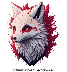 Illustration fox head, vector face red fox,  isolated on white background