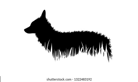 Illustration of fox icon in the grass. Vector silhouette on white background.