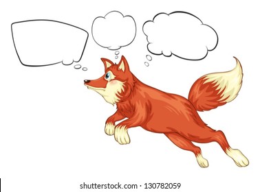 illustration of a fox in a jumping position with empty thoughts on a white background