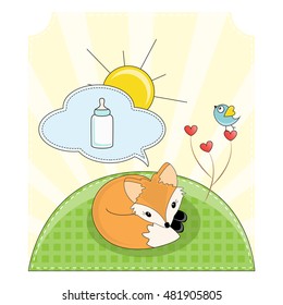 Illustration of a fox on the lawn in the sun.