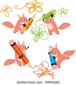  illustration of fox and pencils