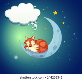 Illustration Of A Fox Sleeping Above The Moon