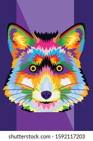 illustration of a fox staring at his prey, in a wpap pop art design vector with a purple background