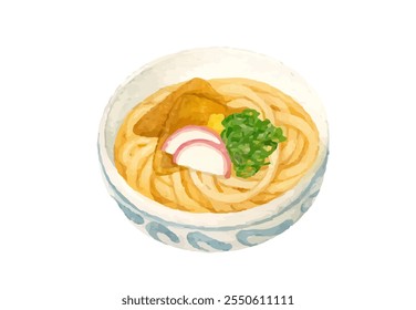 Illustration of fox udon drawn in watercolor