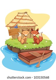 Illustration of foxes on an island