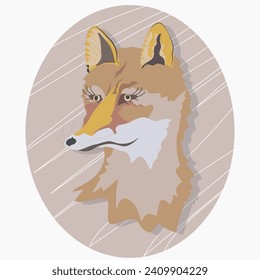 Ilustración de la cabeza de un zorro en un marco oval. Gráficos vectoriales