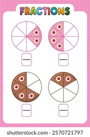 Illustration of fractions using colorful pie charts