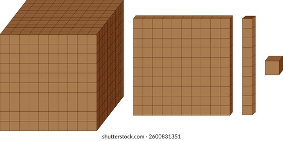 Illustration of fractions using cubic blocks