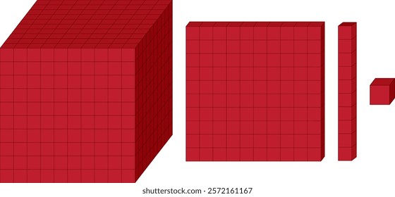 Illustration of fractions using red 3D blocks