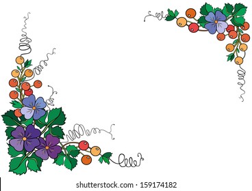 Illustration of frame from abstract flowers and berries