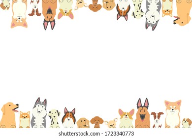 Illustration of a frame of all kinds of dogs with their front paws