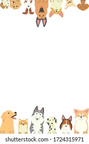 Illustration of a frame of all kinds of dogs with their front paws