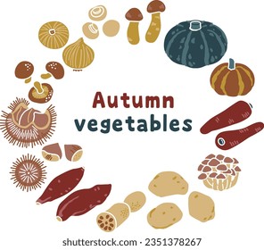 Illustration frame of autumn vegetables (4 colors)