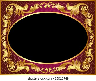 illustration frame background with gold vegetable pattern