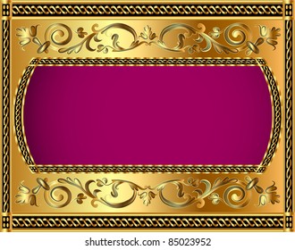 illustration frame background with gold vegetable pattern